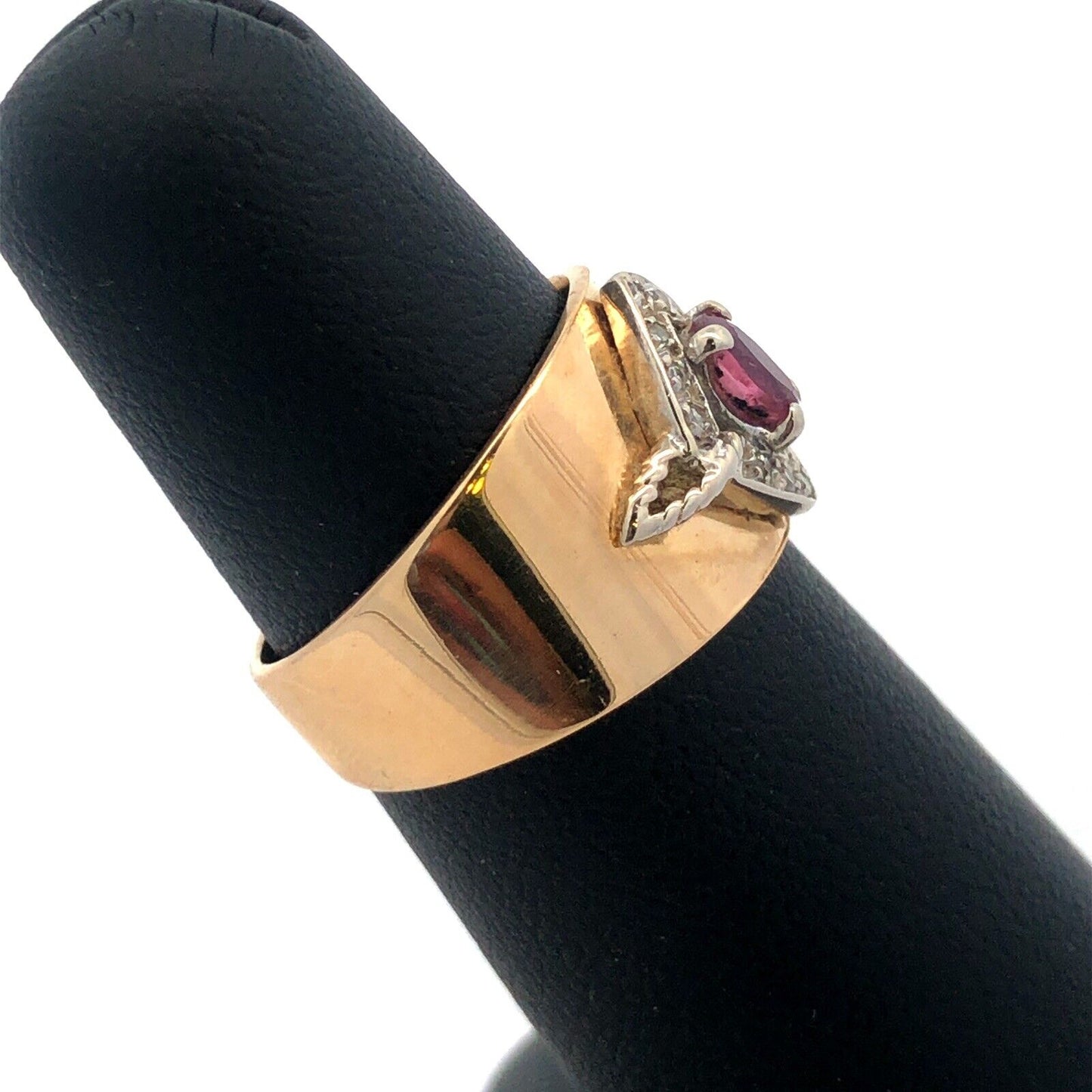 14K Yellow Gold Ruby Diamond Etruscan Style Tapered Cocktail Anniversary Ring