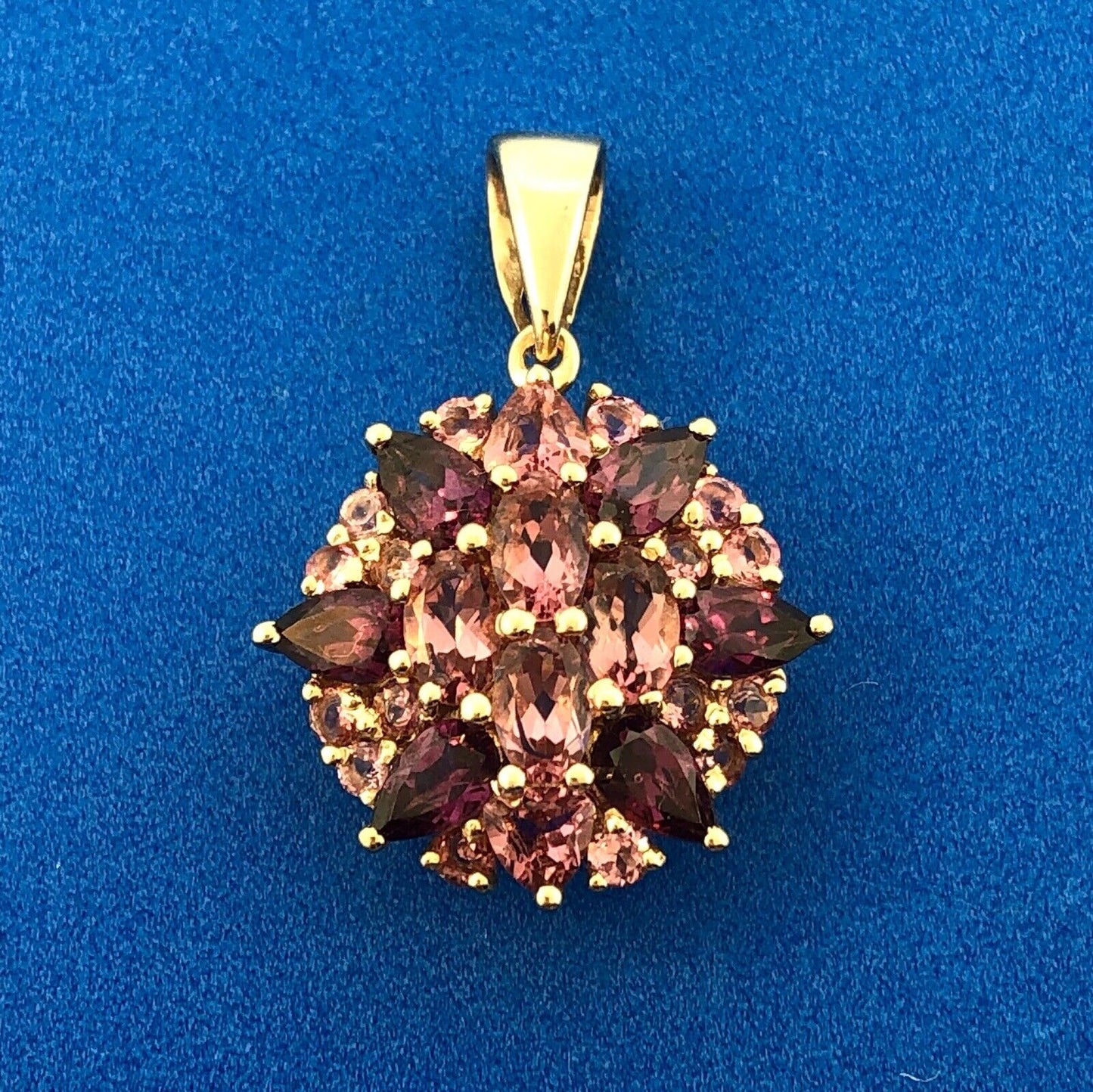 14K Yellow Gold Pink Tourmaline Pink Spinel Pink Topaz Cluster Wheel Pendant
