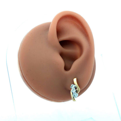 14K Yellow Gold Round Diamond Trio Modernist Anniversary Stud Earrings