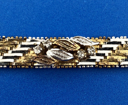 Vintage Sterling Silver 925 Diamond Two Tone Textured Weave Link Bracelet