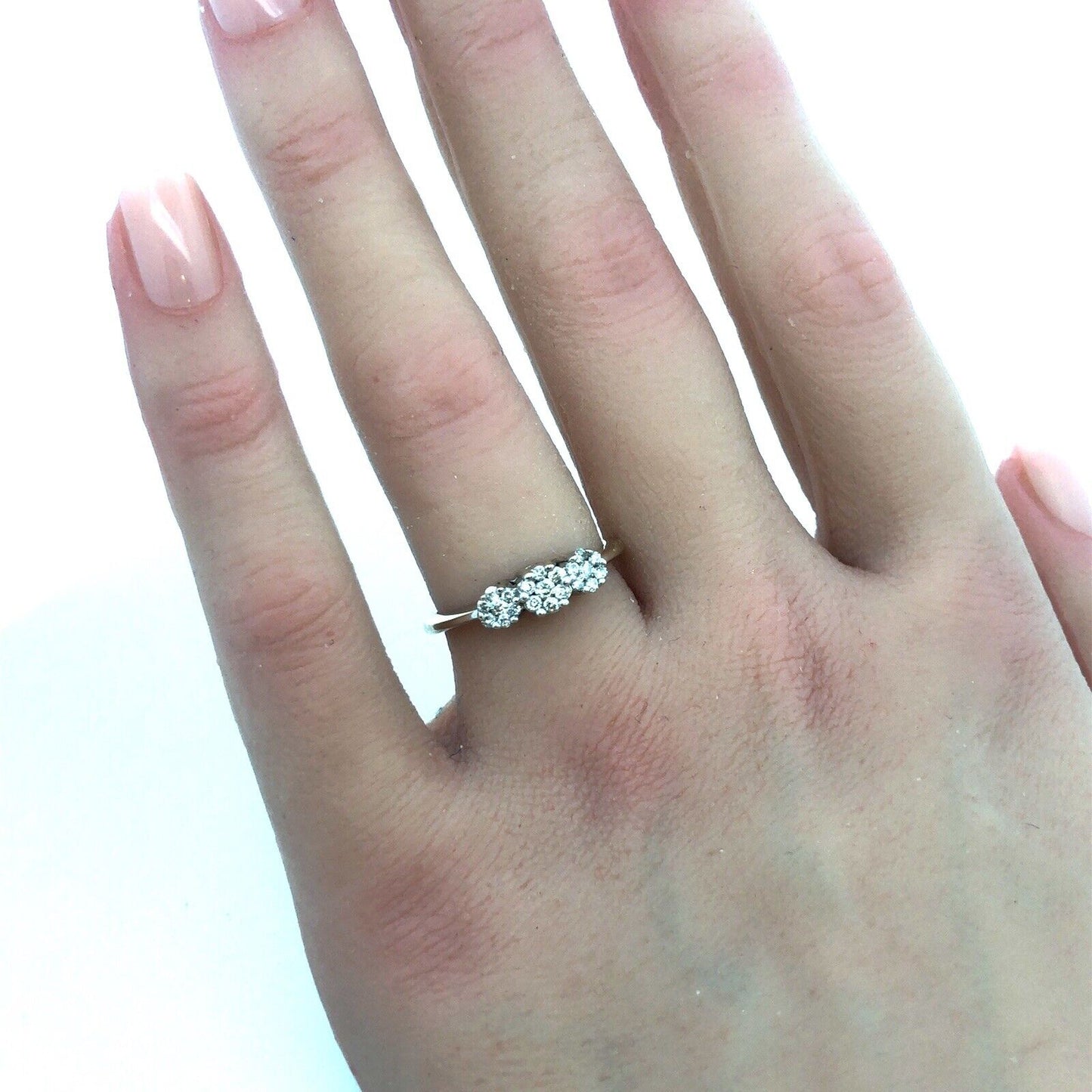 Designer 14k White Gold Flower Trio Past Present Future Diamond Cluster Ring