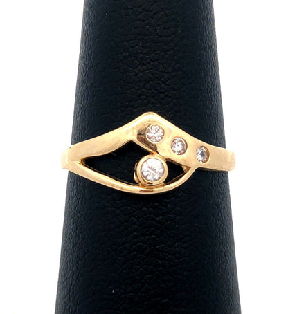 14K Yellow Gold Designer AND Italy Round Cubic Zirconia Modernist V Band Ring