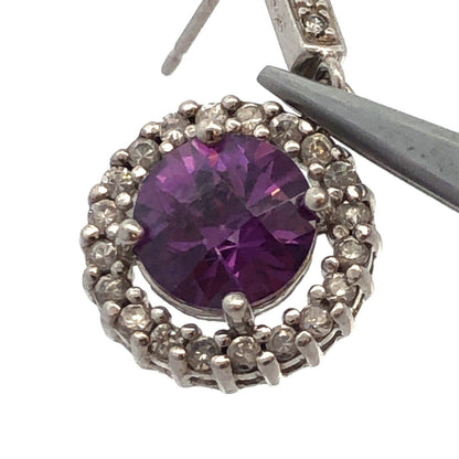 Designer Sterling Silver Round Purple Cubic Zirconia CZ Halo Dangle Earrings