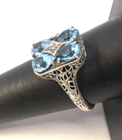 Designer CNA 925 Sterling Silver Blue Topaz and Diamond Accent Rectangle Ring