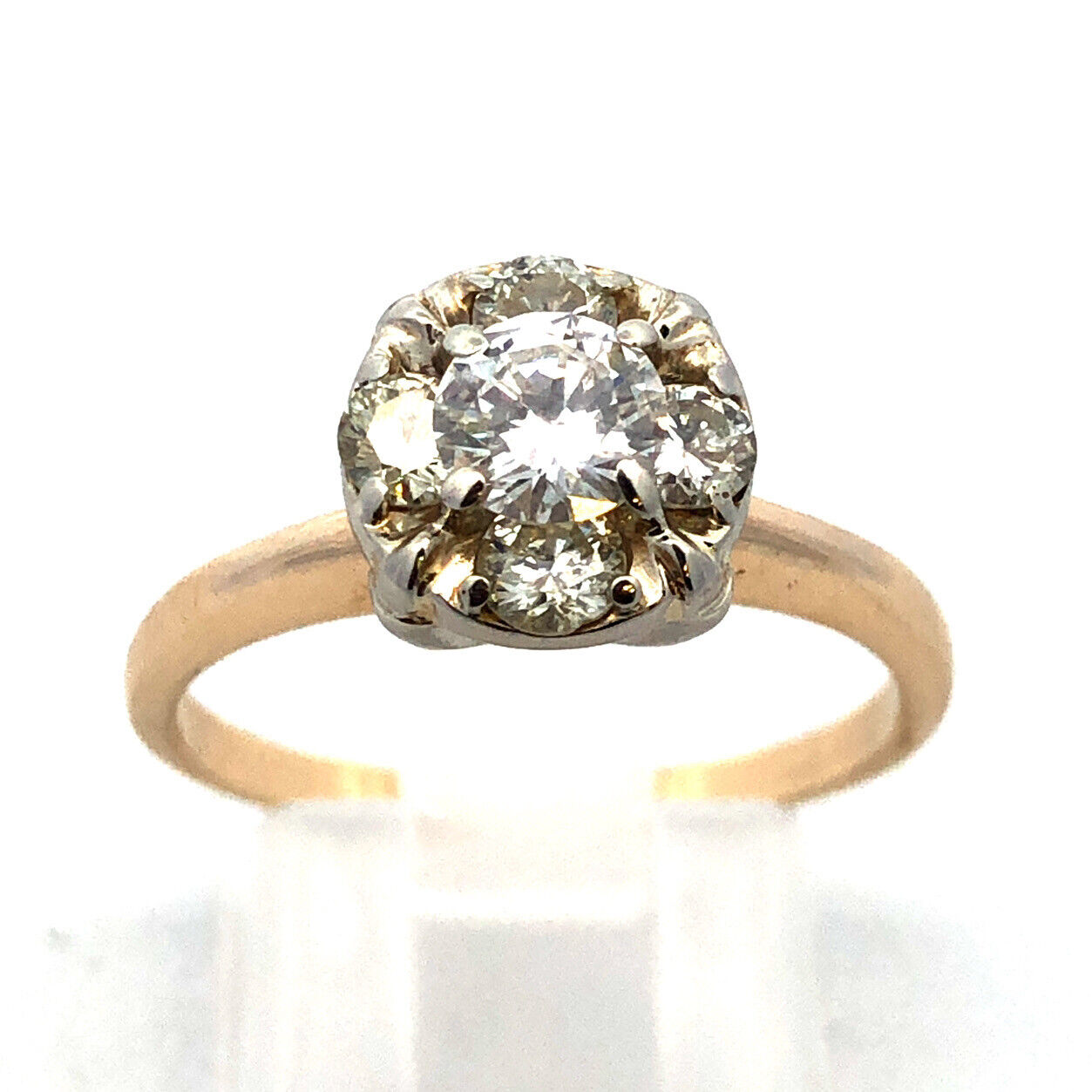 Vintage 14K Yellow Gold Diamond Flower Cluster Engagement Anniversary Ring