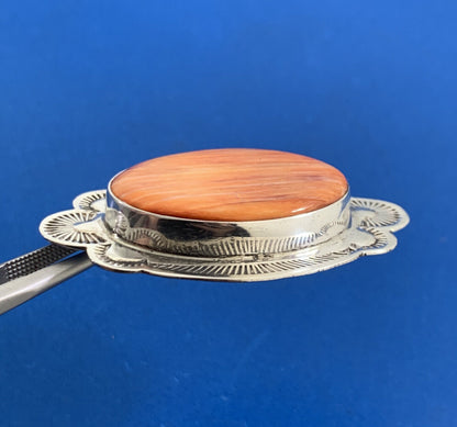 Native American Sterling Silver Oval Orange Spiny Turquoise Concho Pin Brooch