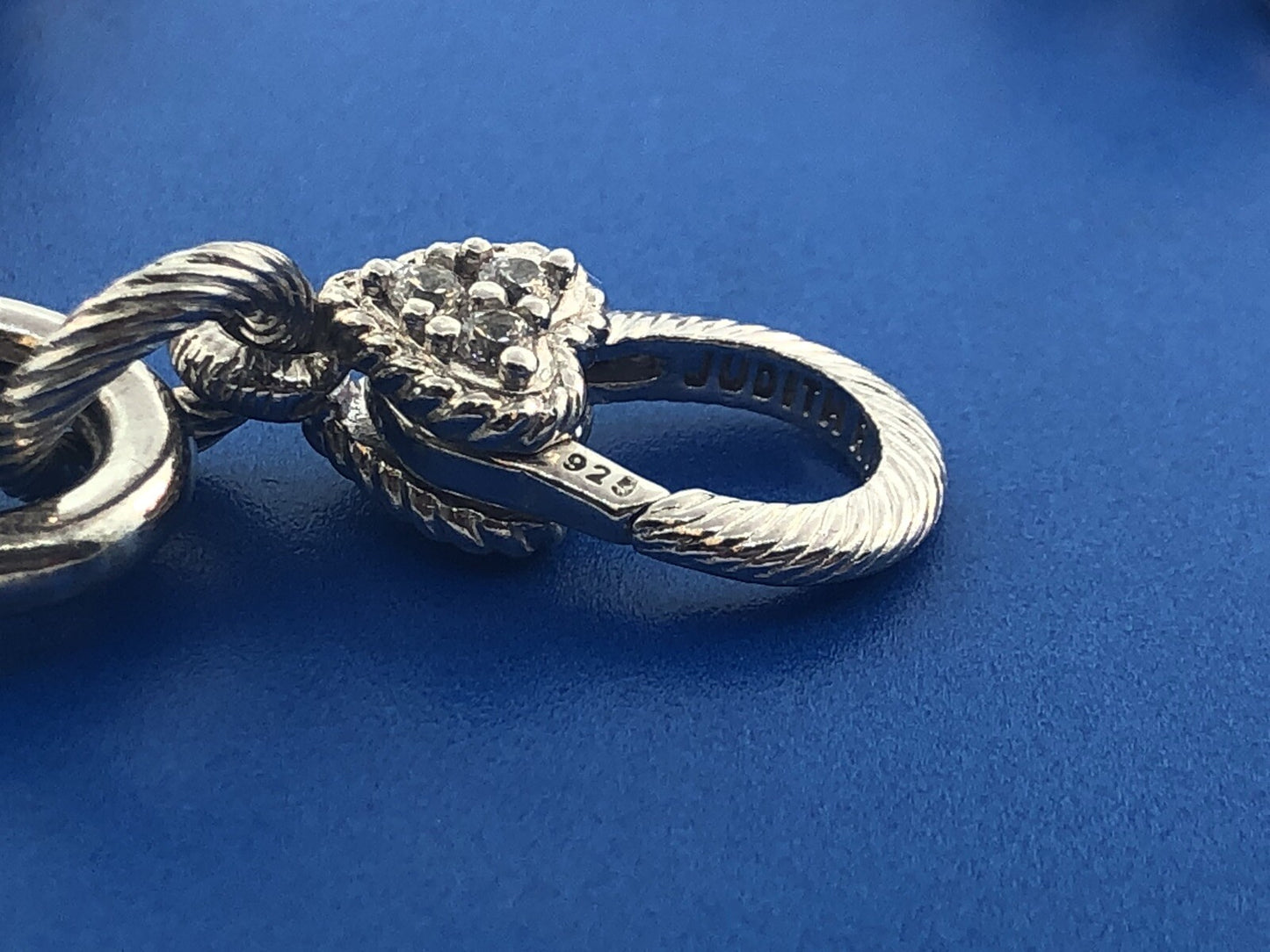 Judith Ripka JR Sterling Silver Textured Polished Rolo Link Diamonique Necklace