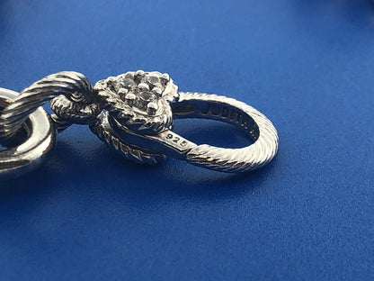 Judith Ripka JR Sterling Silver Textured Polished Rolo Link Diamonique Necklace