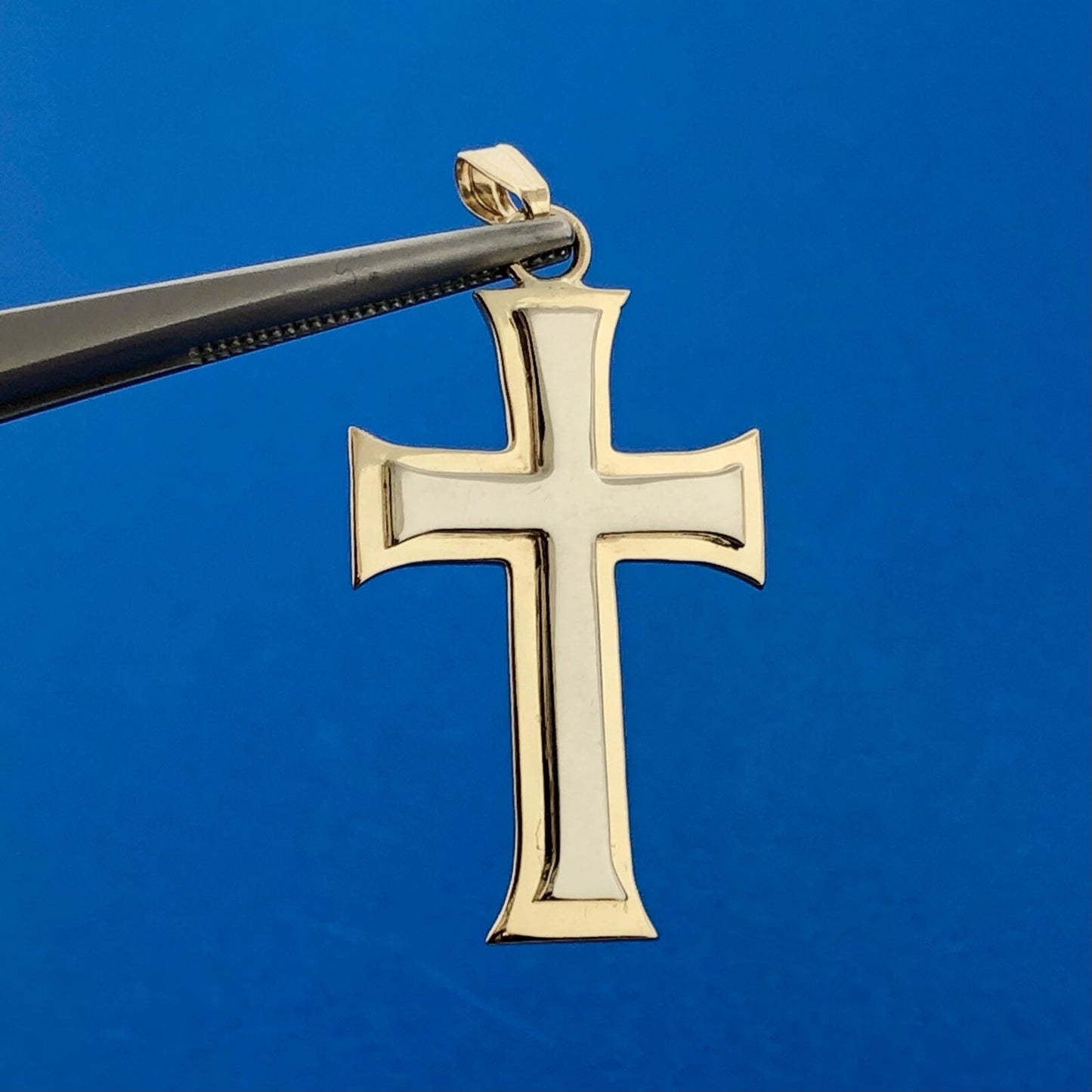 Modernist 14K Yellow White Gold 2 Toned Religious Faith Cross Communion Pendant