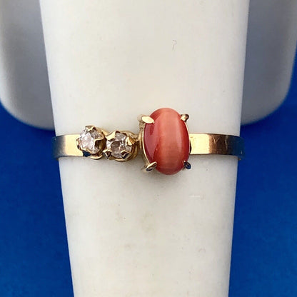 Vintage 14K Yellow Gold Orange Tiger Eye Cubic Zirconia Modern Free Form Ring