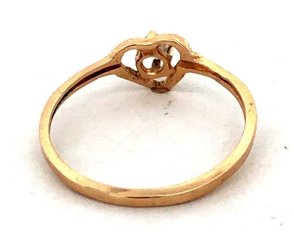 Estate 14K Yellow Gold Round White Tourmaline Solitaire Heart Love Promise Ring