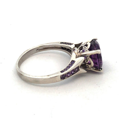 Designer Jeulia 925 Sterling Silver Round Amethyst Solitaire Engagement Ring