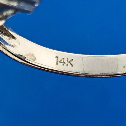 Retro 14K Wht Gold Blue Topaz Diamond Sapphire December Occasion Statement Ring