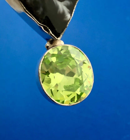 Stunning Sterling Silver 925 Druzy Quartz Black Chartreuse CZ Statement Pendant
