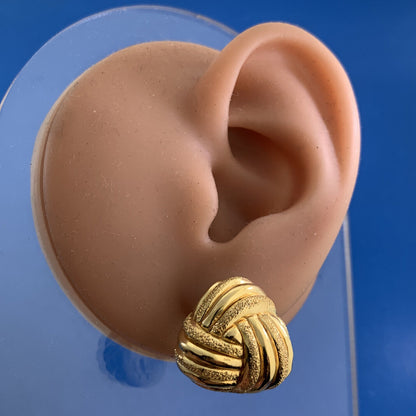 Designer 925 Sterling Silver Vermeil Polished & Textured Modernist Knot Earrings