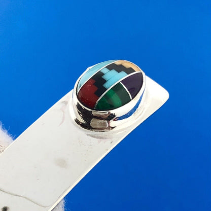 Navajo Designer Willie Saiz Sterling Silver 925 Multi-Stone Inlay Stud Earrings