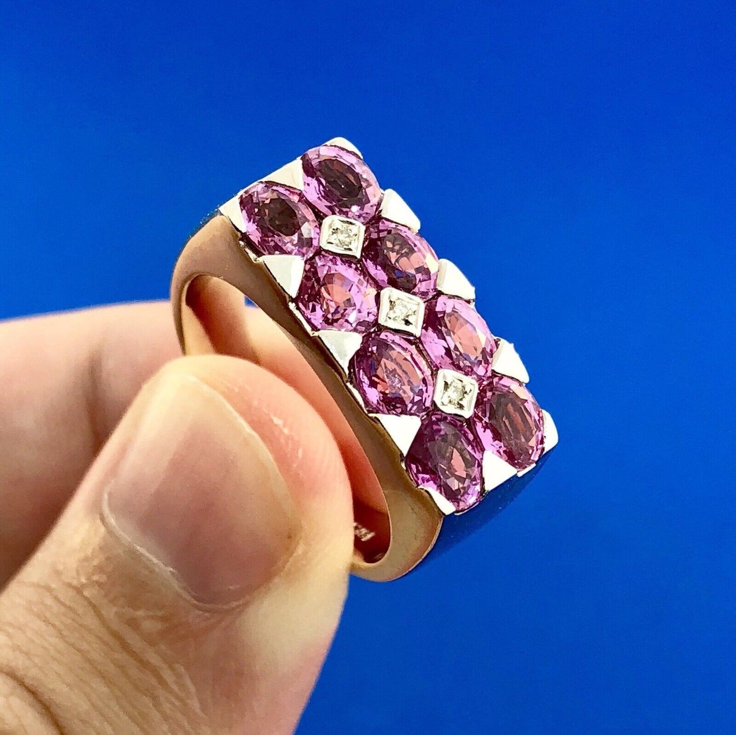 18k White Gold Pink Sapphire Ring with Diamond Accents Size 9