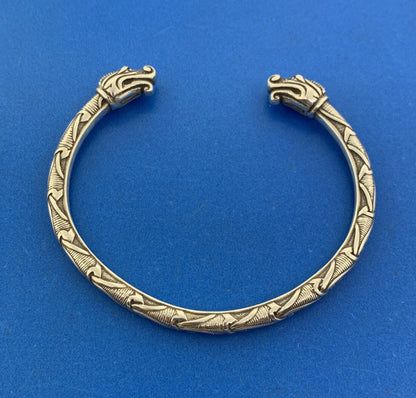 Stunning Sterling Silver 925 Twin Headed Dragon Serpent 8" Open Cuff Bracelet