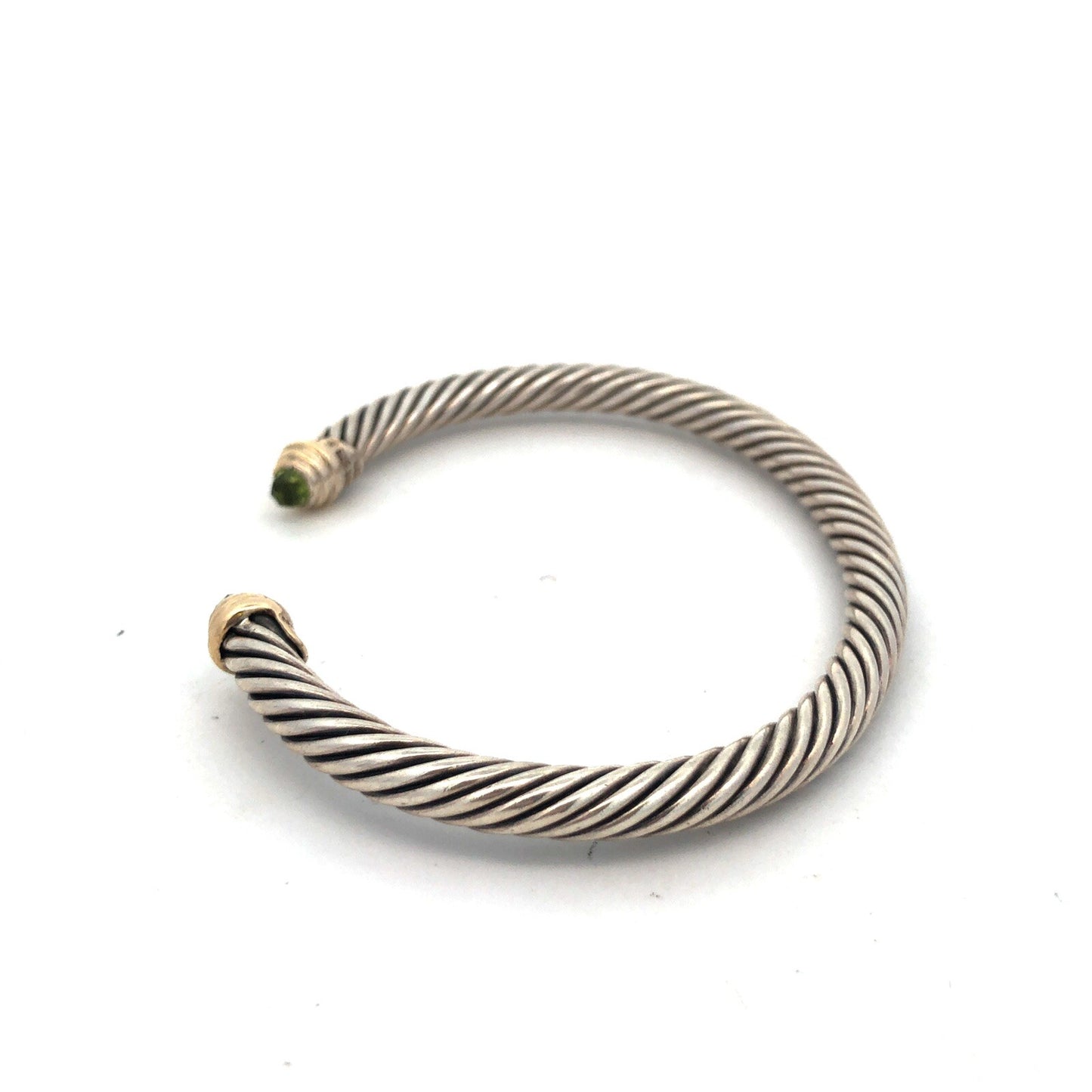 David Yurman Sterling Silver 14K Gold Peridot 5mm Classic Cable Cuff Bracelet