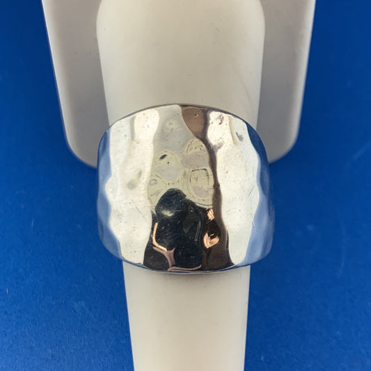 Modernist Mexico 925 Sterling Silver Hammered Statement Tapered Cigar Band Ring