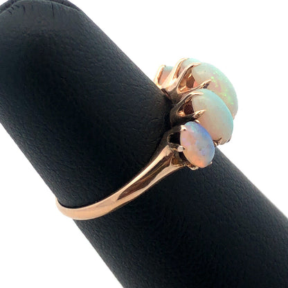 Vintage 10K Yellow Gold Five Oval Opal Cabochon October Anniversary Ring