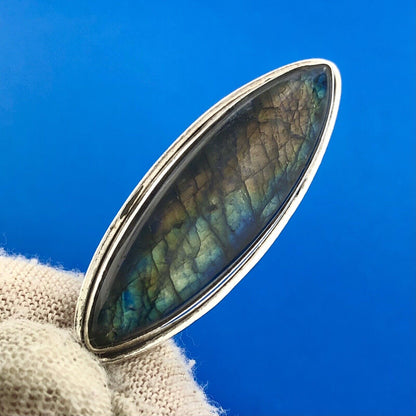Lovely Sterling Silver 925 Iridescent Cabochon Labradorite Teardrop Pendant