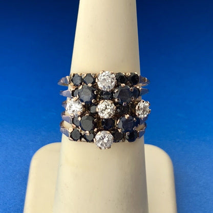 Estate 14K Rose Gold Sapphire Diamond Cluster September Occasion Wide Harem Ring