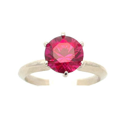 Designer 14K White Gold Ruby Solitaire Statement Cocktail Engagement Ring