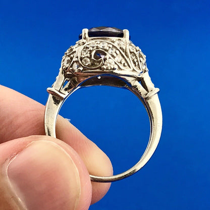 Gorgeous Sterling Silver 925 Purple Spinel Diamond Halo Statement Cocktail Ring