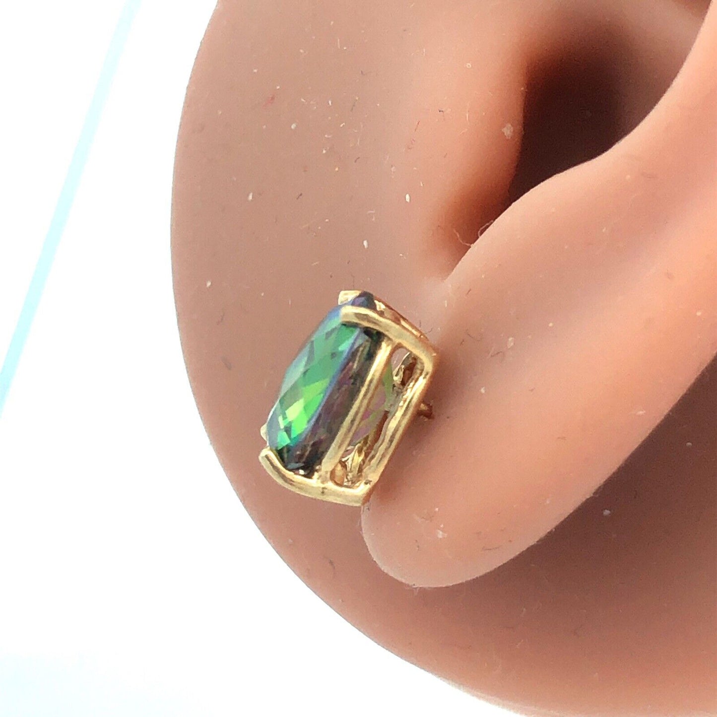 Designer 14K Yellow Gold Cushion Cut Oval Mystic Topaz Statement Stud Earrings