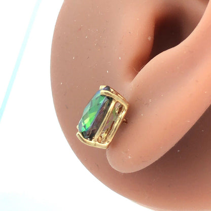 Designer 14K Yellow Gold Cushion Cut Oval Mystic Topaz Statement Stud Earrings