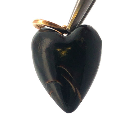 Vintage 10K Yellow Gold Carved Ebony Heart Charm Pendant
