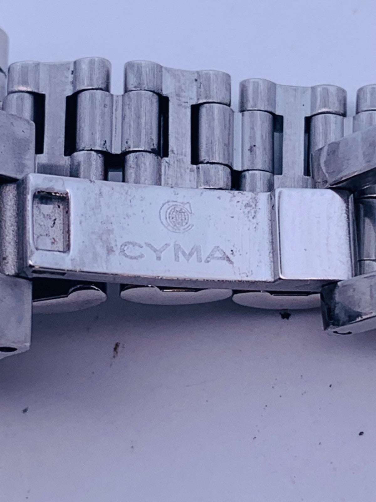 Vintage Cyma Le Locle Stainless Steel Mother Of Pearl Dial Diamond Accent Watch