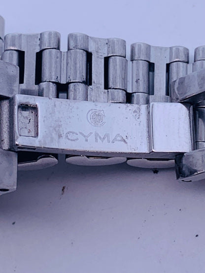 Vintage Cyma Le Locle Stainless Steel Mother Of Pearl Dial Diamond Accent Watch