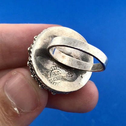 Vintage Taxco Mexico 925 Sterling Silver Floral Mushroom Cap Dome Statement Ring