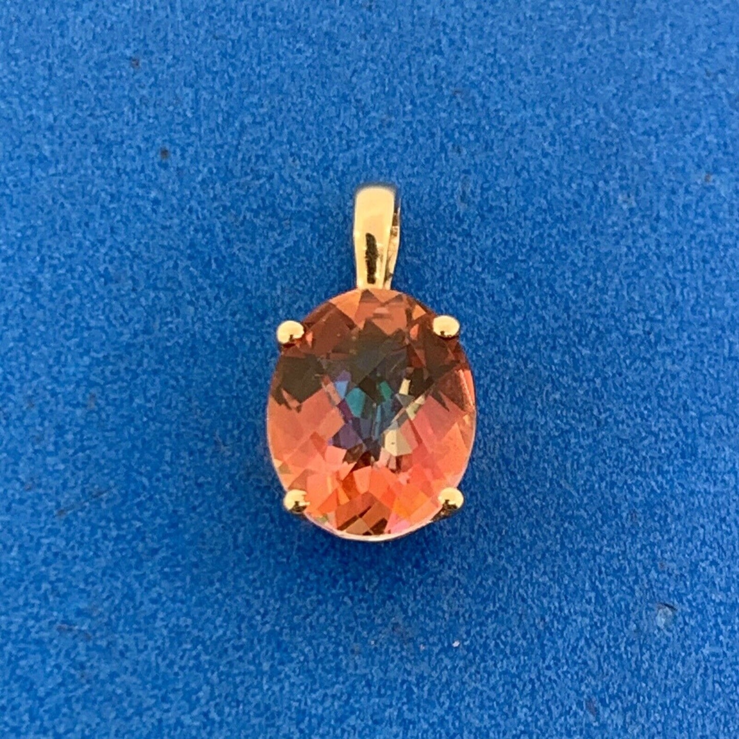 Designer 14K Yellow Gold Oval Mystic Topaz Solitaire Drop Pendant