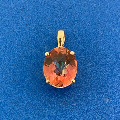 Designer 14K Yellow Gold Oval Mystic Topaz Solitaire Drop Pendant