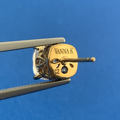 Designer VANNAK Vermeil Sterling Silver 925 Sparkling Cushion CZ Stud Earrings