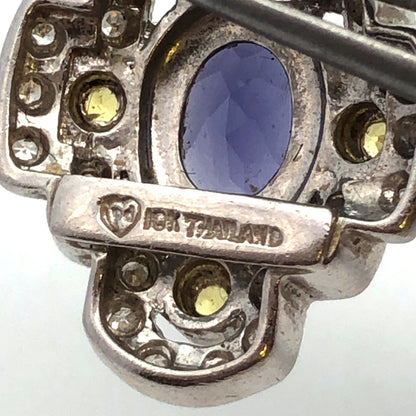 Designer 10K White Gold Oval Tanzanite Yellow Topaz Diamond Stud Earrings