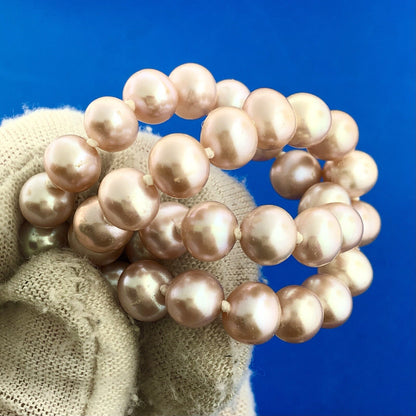 Vintage 14K Yellow Gold Pink Pearl Knotted June Bridal Anniversary Necklace