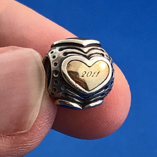 PANDORA Sterling Silver 14K Gold 2011 Limited Edition Midnight Heart Bead Charm