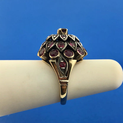 Art Deco 10K Yellow White Gold Ruby Cluster Princess July Anniversary Ring