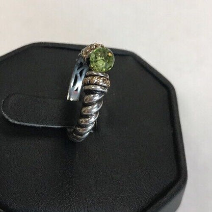 Designer 14K Gold Sterling Silver Faceted Green Peridot August Cocktail Ring