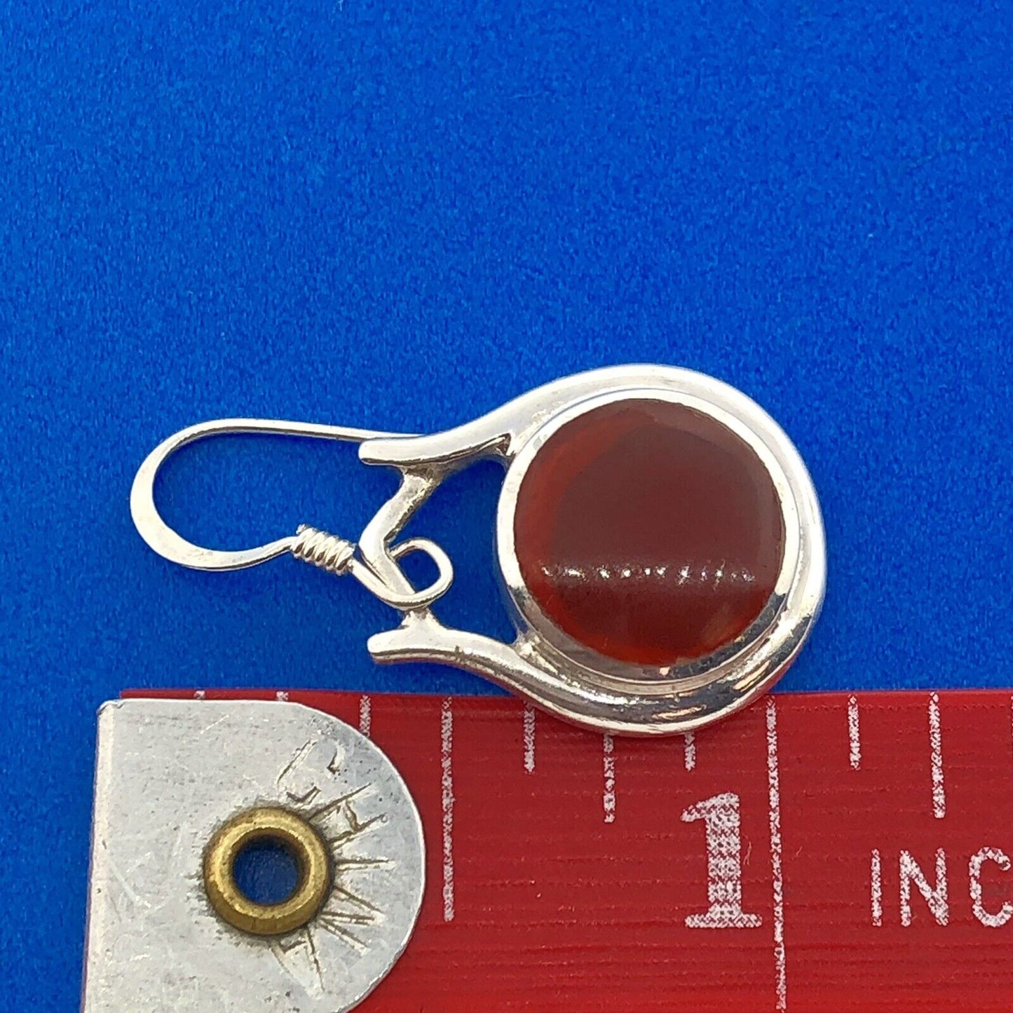 Stunning Sterling Silver 925 Cabochon Amber Circular Dangle Hook Earrings