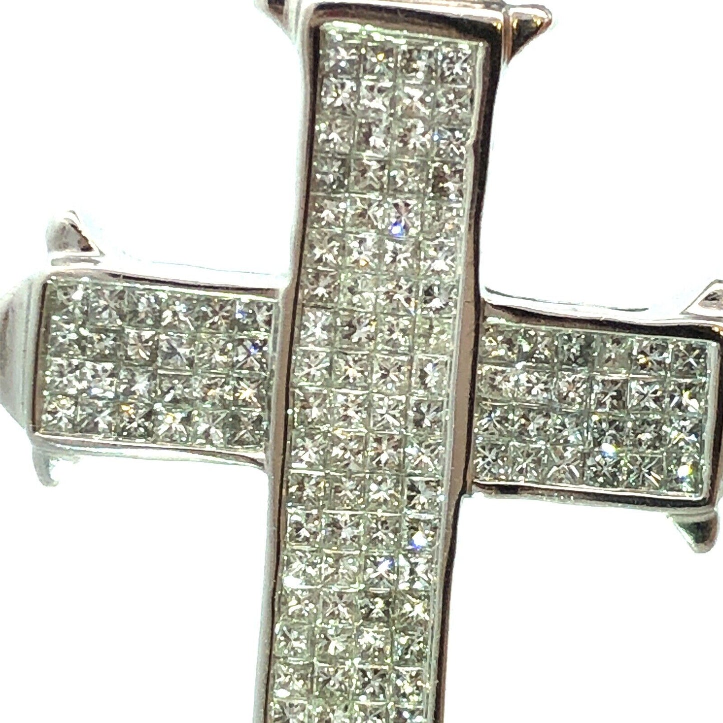 14K White Gold Princess Cut Diamond Statement Cross Pendant