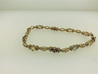 Sterling Silver 925 Vermeil Oval Multi-Gem Station Tennis Bracelet