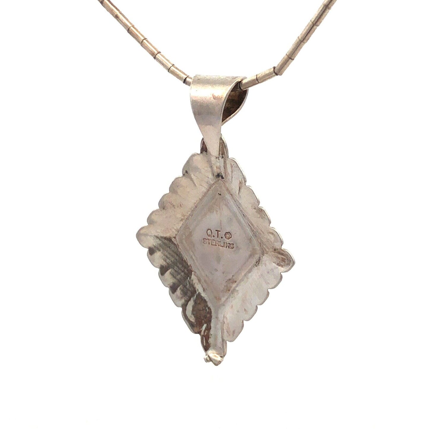 Native American QT 925 Sterling Silver Green Malachite Pendant Necklace