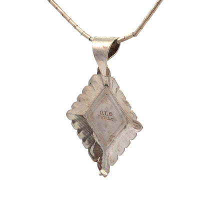 Native American QT 925 Sterling Silver Green Malachite Pendant Necklace