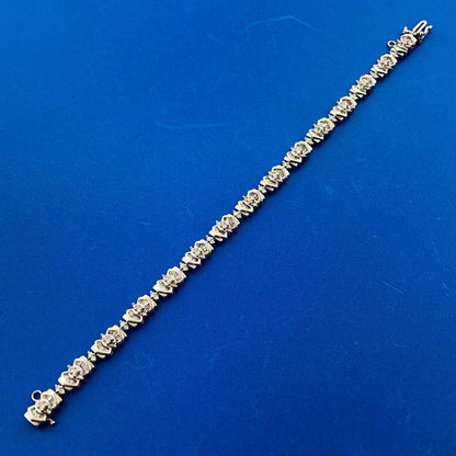 Vintage WGD 14K White Gold Diamond Panel Round Baguette Tennis Bracelet