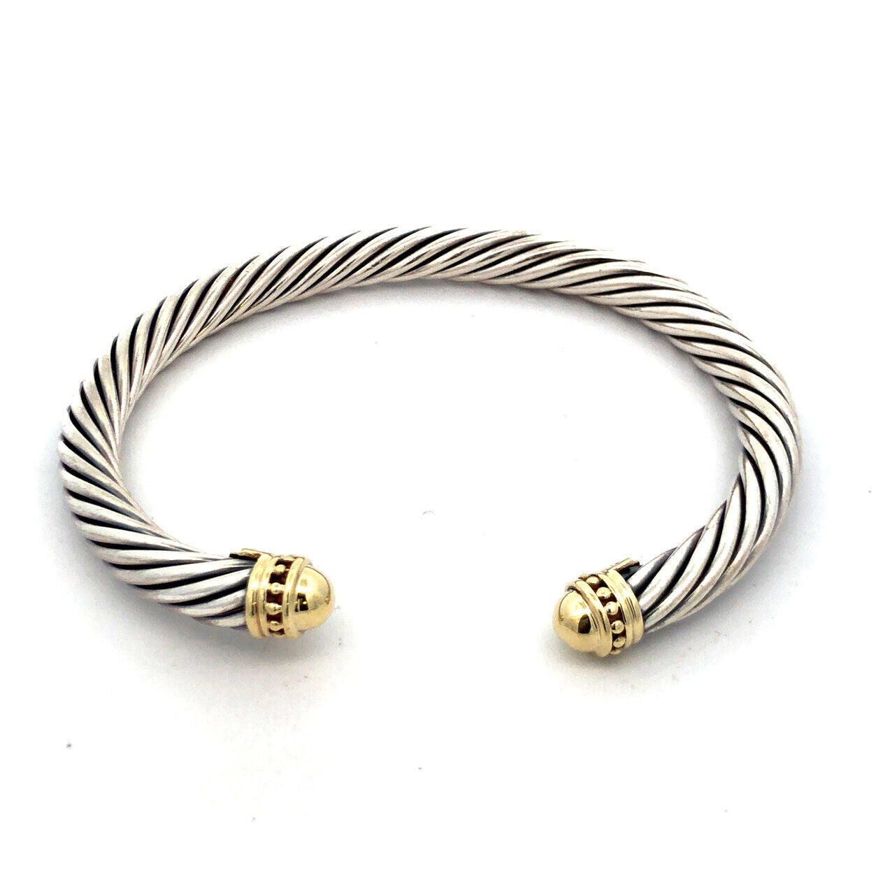 David Yurman 925 Sterling Silver 14K Yellow Gold 7mm Cable Cuff Bracelet